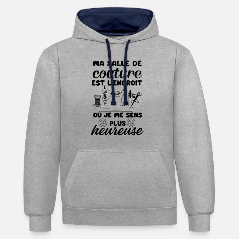 Humour couture couturière 2 - Sweat à capuche contrasté - gris chiné/bleu marine