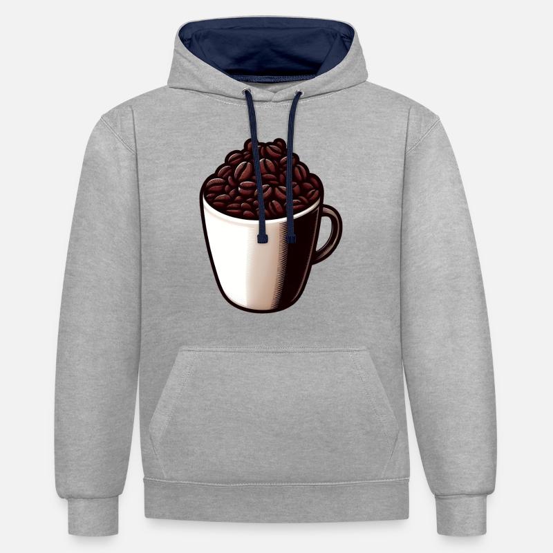 Kaffee Tee - Kaffeetasse - Tee - Kontrast-Hoodie - Grau meliert/Navy