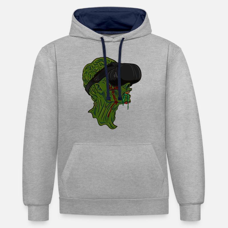 Zombie en réalité virtuelle - Sweat à capuche contrasté - gris chiné/bleu marine