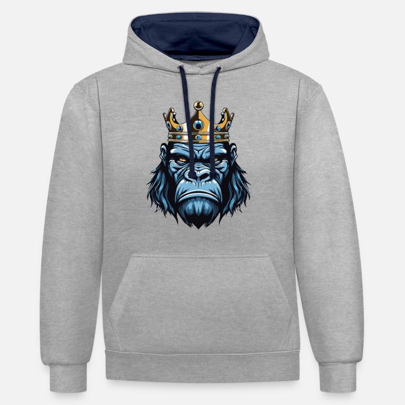 Couronne de gorille - Sweat à capuche contrasté - gris chiné/bleu marine