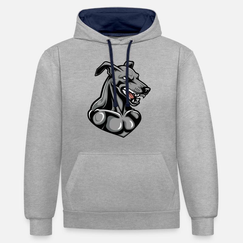 Chien Hund Bande dessinée - Sweat à capuche contrasté - gris chiné/bleu marine