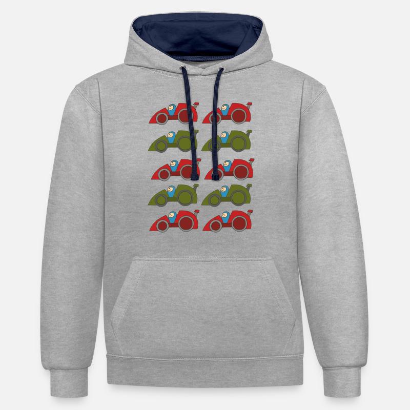 Course automobile 3 - Sweat à capuche contrasté - gris chiné/bleu marine