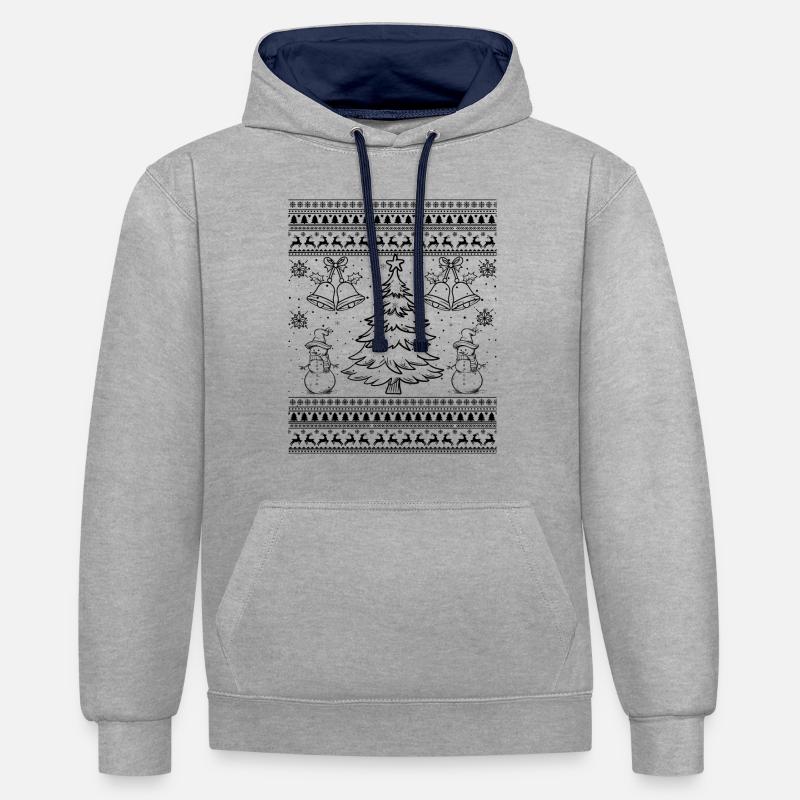 Motif Noël Arbre de Noël - Sweat à capuche contrasté - gris chiné/bleu marine