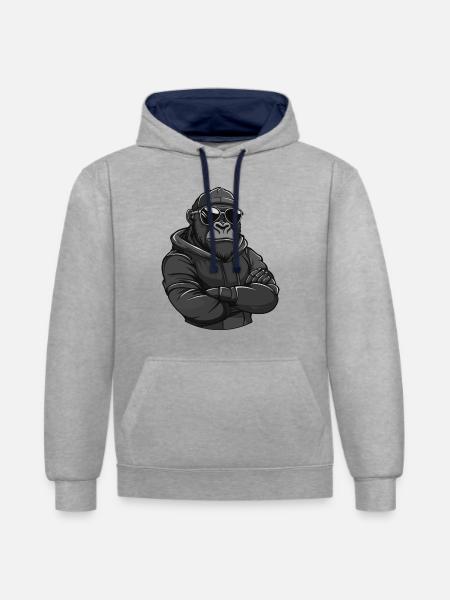 Gorilla Animal Comic - Contrast hoodie - heather grey/navy