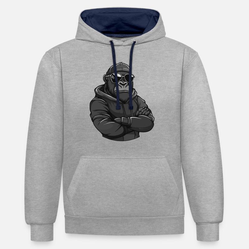 Gorilla Tier Comic - Kontrast-Hoodie - Grau meliert/Navy