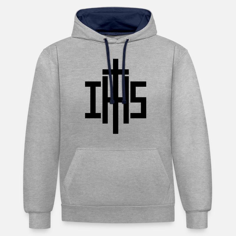 IHS - Sweat à capuche contrasté - gris chiné/bleu marine