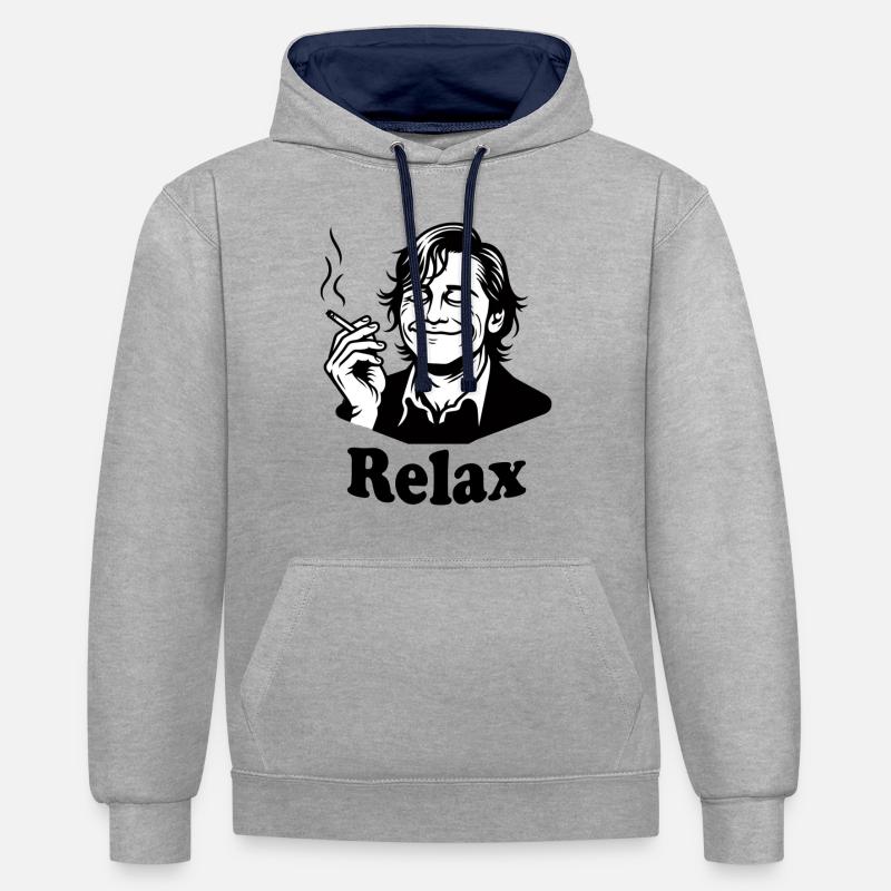 Relax - Conception Smoke and Chill - Sweat à capuche contrasté - gris chiné/bleu marine