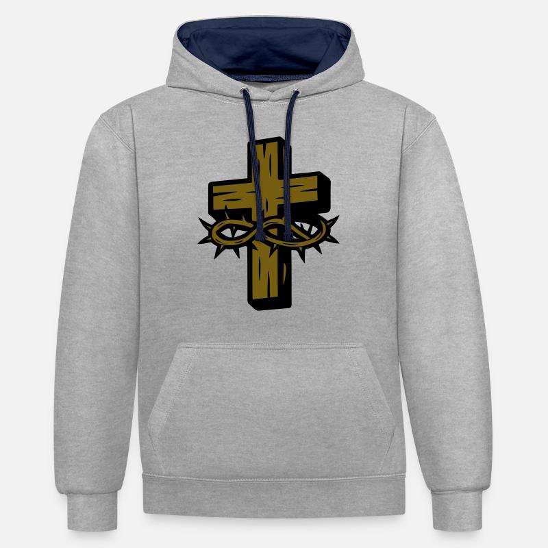 Croix Couronne d’épines Symbole - Sweat à capuche contrasté - gris chiné/bleu marine