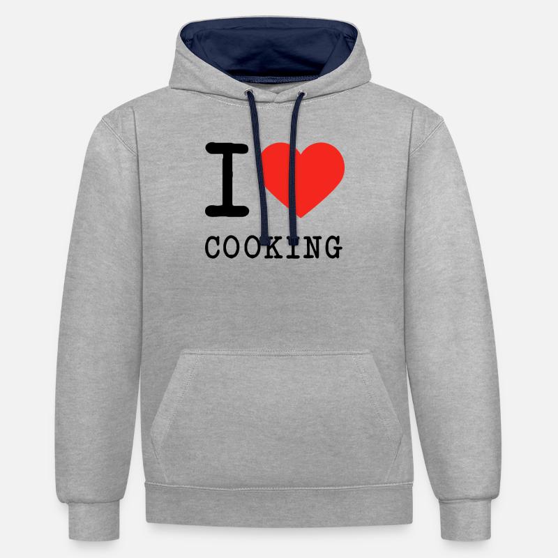 J'adore cuisiner - Sweat à capuche contrasté - gris chiné/bleu marine