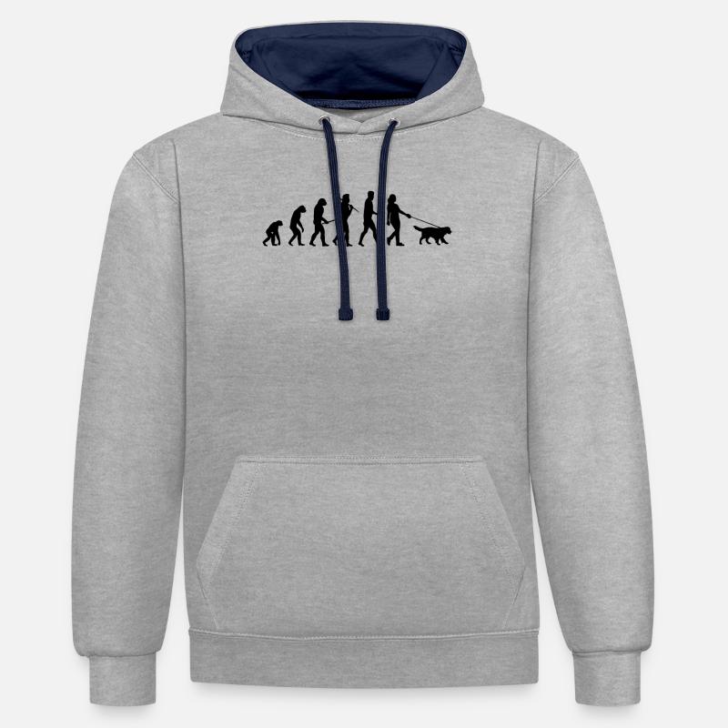 Evolution Dog Walking Gift - Sweat à capuche contrasté - gris chiné/bleu marine