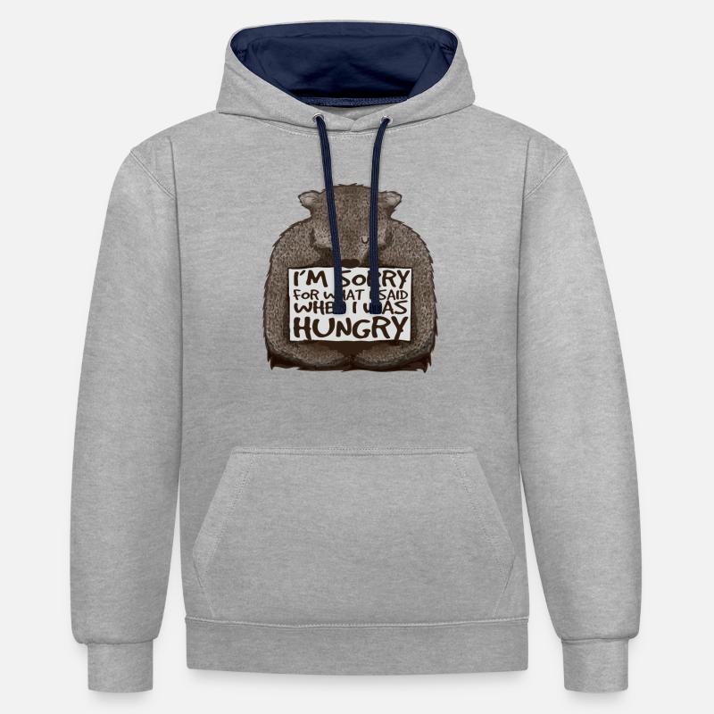 Désolé, j’avais faim. - Sweat à capuche contrasté - gris chiné/bleu marine