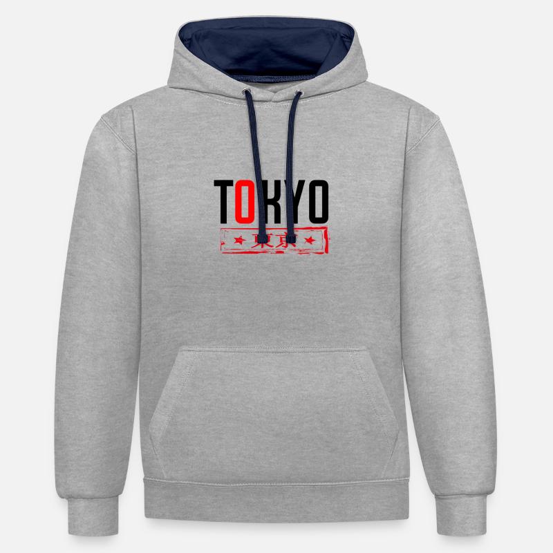Tokyo Design. Moderne et branché - Sweat à capuche contrasté - gris chiné/bleu marine