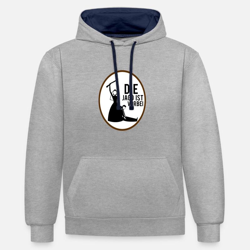 LA CHASSE EST TERMINÉE - Sweat à capuche contrasté - gris chiné/bleu marine