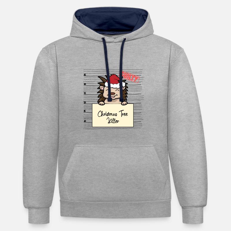 Weihnachtsbaum Umschubser Igel - Kontrast-Hoodie - Grau meliert/Navy
