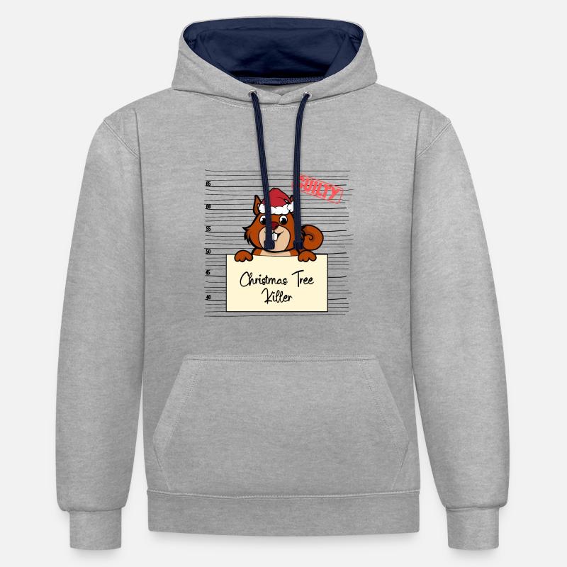 Weihnachtsbaum Umschubser Eichhörnchen - Kontrast-Hoodie - Grau meliert/Navy