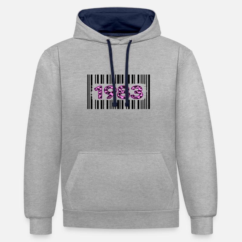1983 Anniversaire Barcode Pink Leopard - Sweat à capuche contrasté - gris chiné/bleu marine