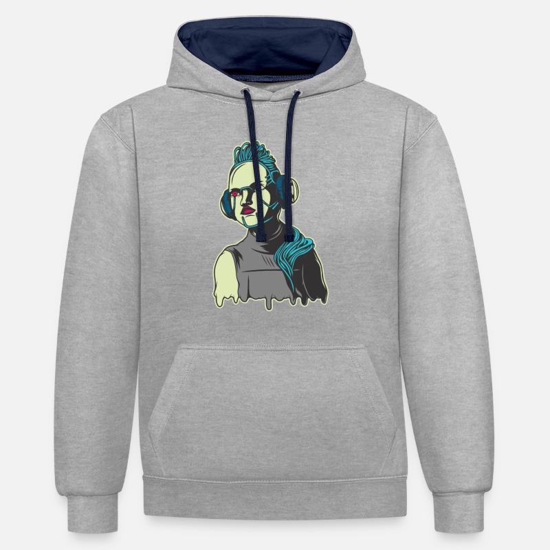 Robot - Sweat à capuche contrasté - gris chiné/bleu marine