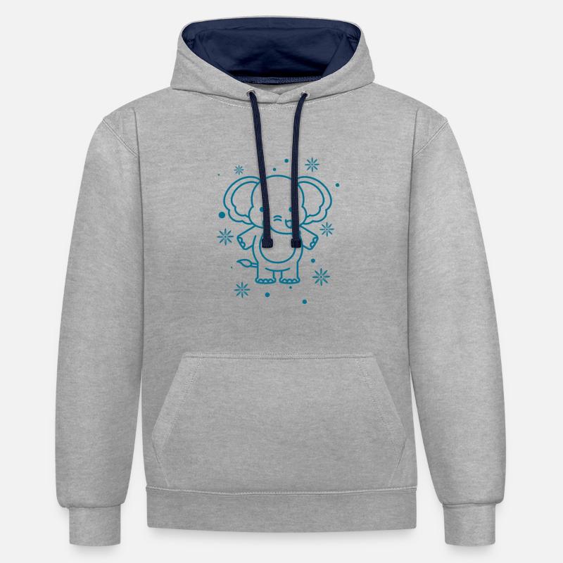 Bébé éléphant - Sweat à capuche contrasté - gris chiné/bleu marine