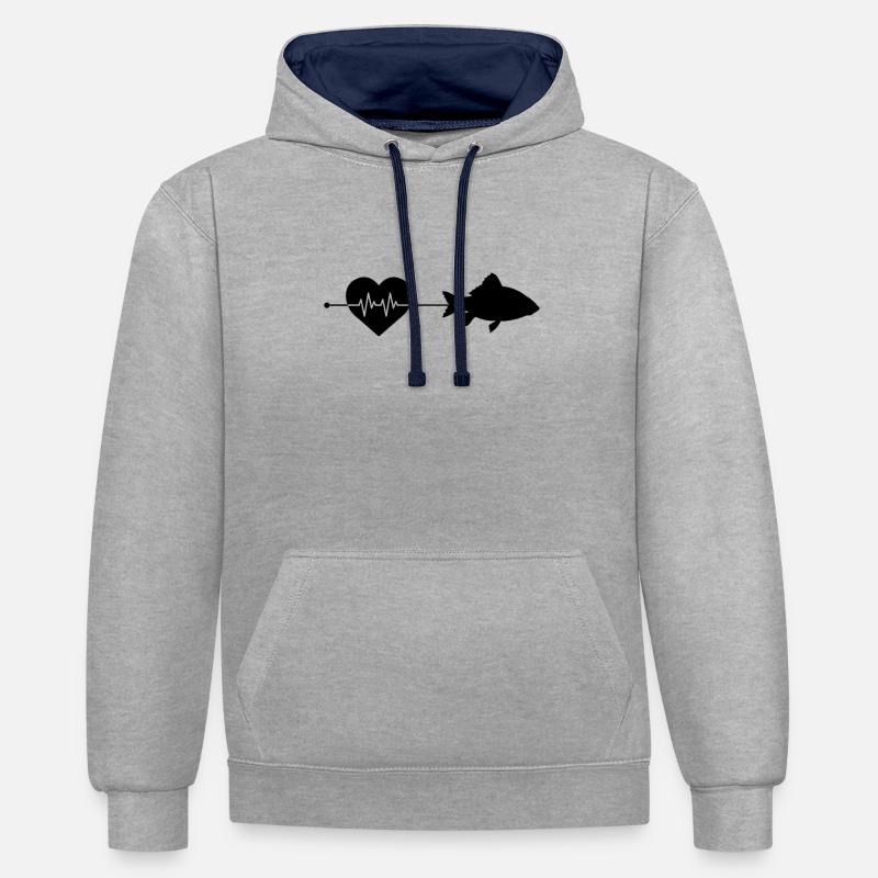 Rythme cardiaque de poisson - Sweat à capuche contrasté - gris chiné/bleu marine