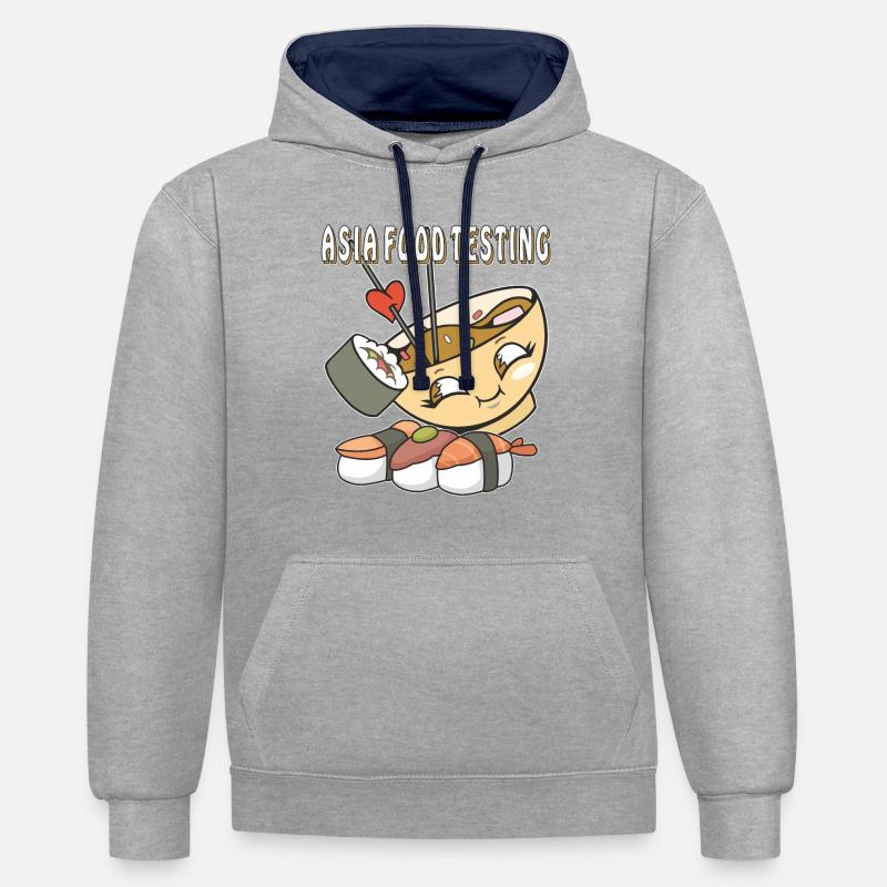 ANALYSE DES ALIMENTS EN ASIE - Sweat à capuche contrasté - gris chiné/bleu marine