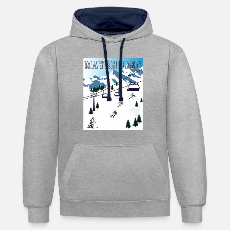SKI MAYRHOFEN - Sweat à capuche contrasté - gris chiné/bleu marine