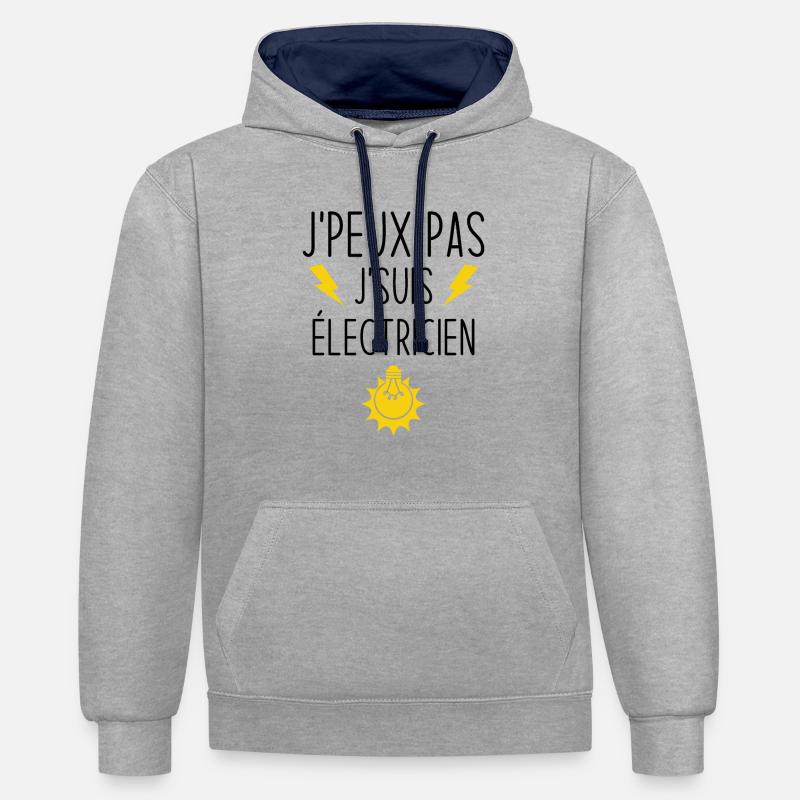 J'peux pas j'suis électricien - Sweat à capuche contrasté - gris chiné/bleu marine