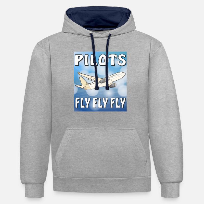 PILOTES D’AVION FLY FLY FLY - Sweat à capuche contrasté - gris chiné/bleu marine