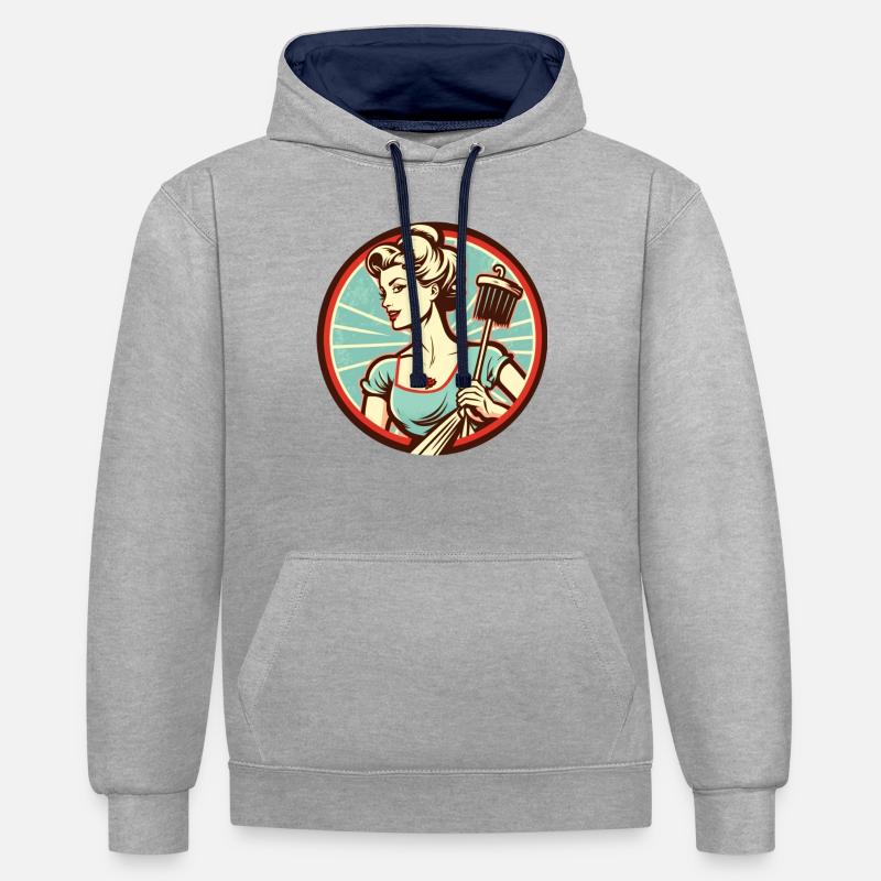 Perfekte Ehefrau - Kontrast-Hoodie - Grau meliert/Navy