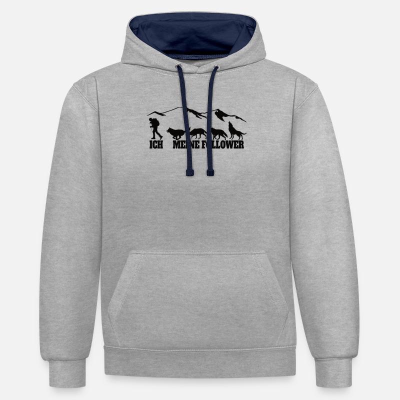 Accessoires de randonnée Wanderer Motif - Sweat à capuche contrasté - gris chiné/bleu marine