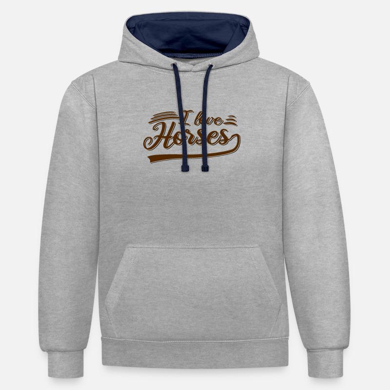J’aime les chevaux - Sweat à capuche contrasté - gris chiné/bleu marine