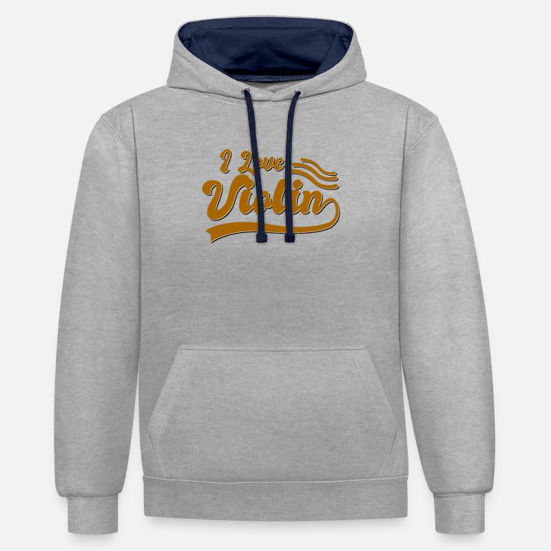 J’adore le violon - Sweat à capuche contrasté - gris chiné/bleu marine