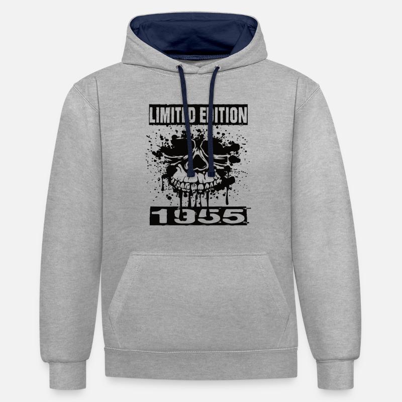Édition limitée 1955 - Sweat à capuche contrasté - gris chiné/bleu marine