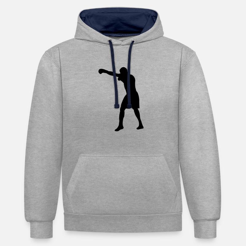 Boxe - Sweat à capuche contrasté - gris chiné/bleu marine