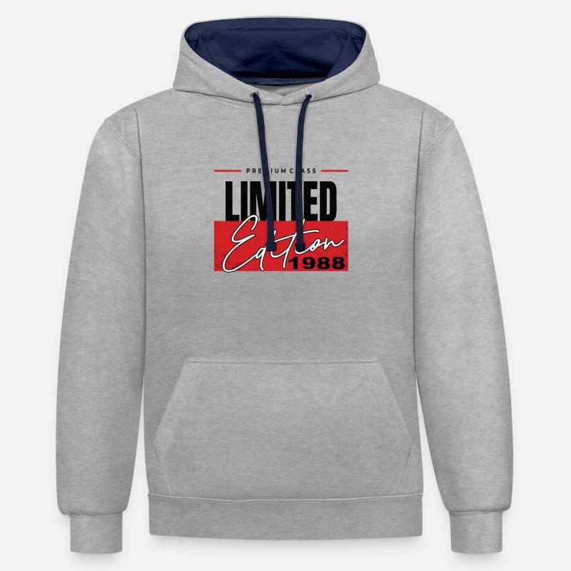Édition limitée 1988 - Sweat à capuche contrasté - gris chiné/bleu marine