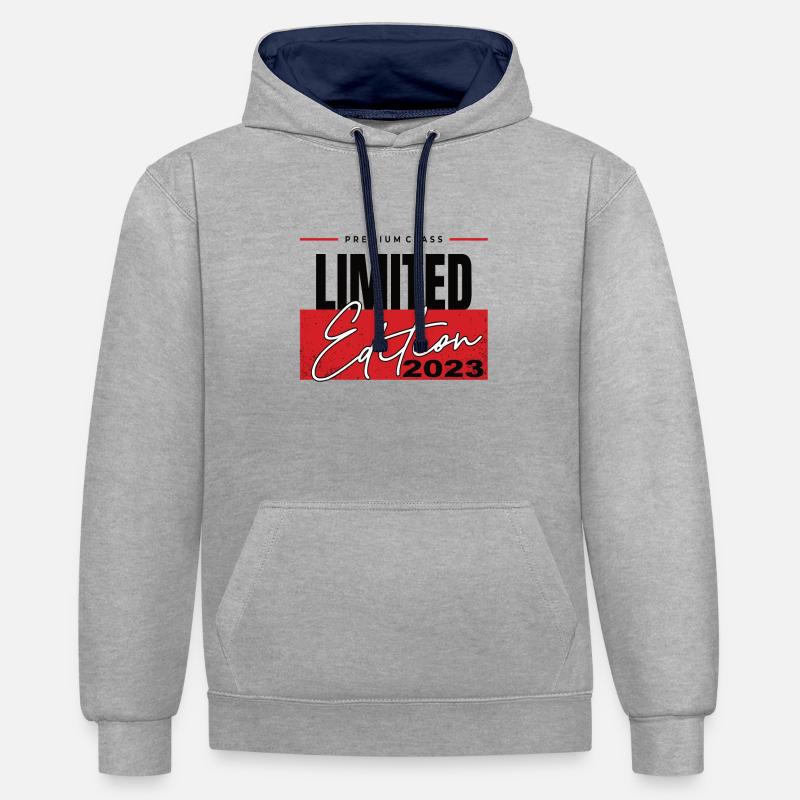 Édition limitée 2023 - Sweat à capuche contrasté - gris chiné/bleu marine