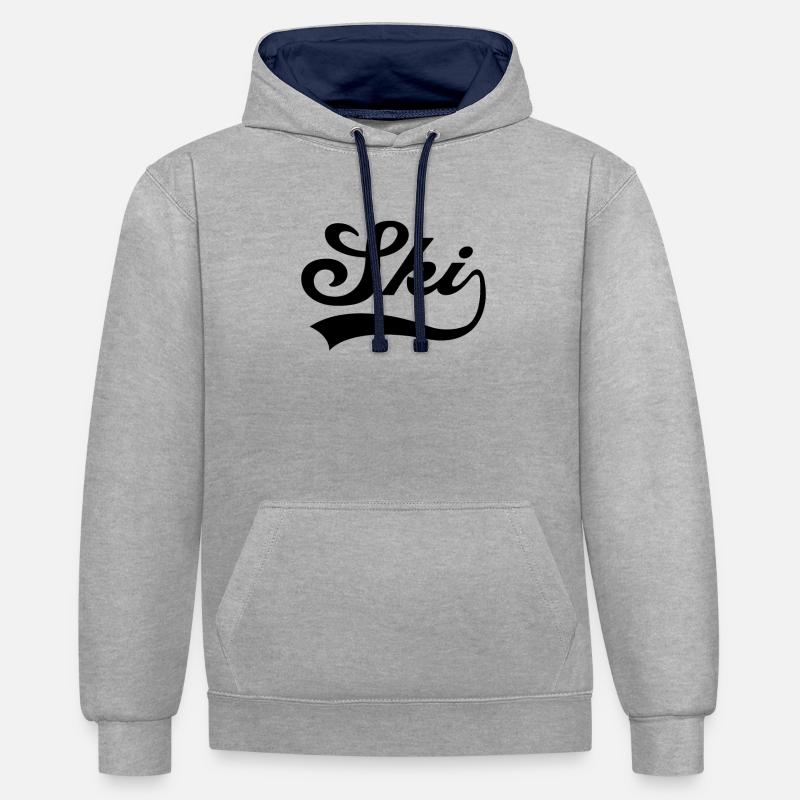 Lettrage de ski - Sweat à capuche contrasté - gris chiné/bleu marine