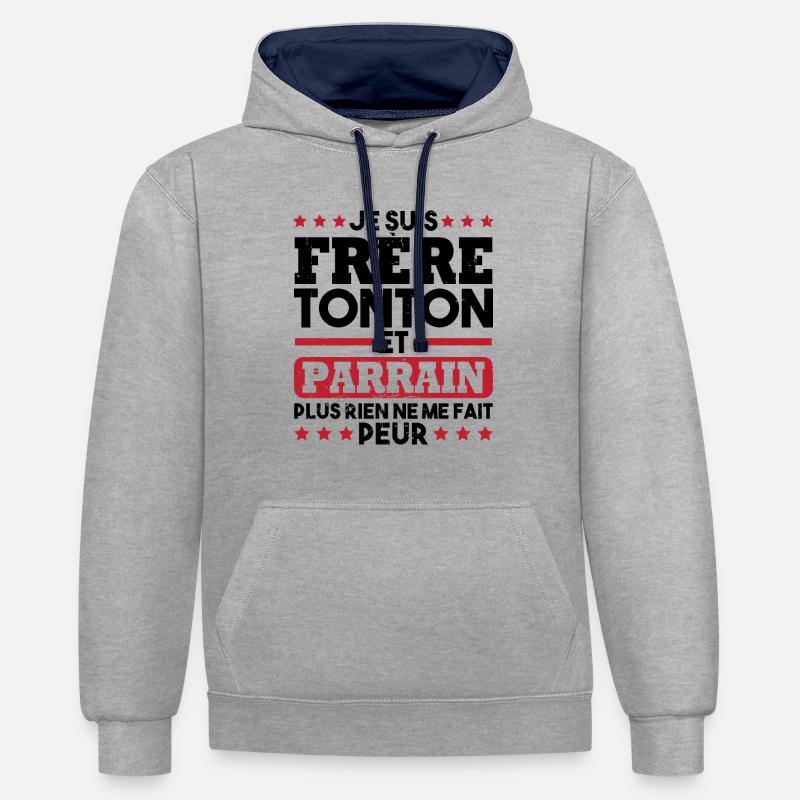 Frère tonton et Parrain - Sweat à capuche contrasté - gris chiné/bleu marine