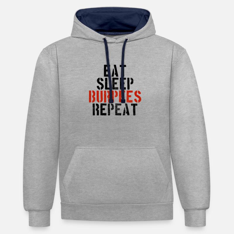 Manger des burpees endormis - Sweat à capuche contrasté - gris chiné/bleu marine