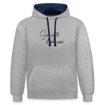 Dicton du vin - Sweat à capuche contrasté - gris chiné/bleu marine - Devant - Liana (172cm) & Jaron (178cm)