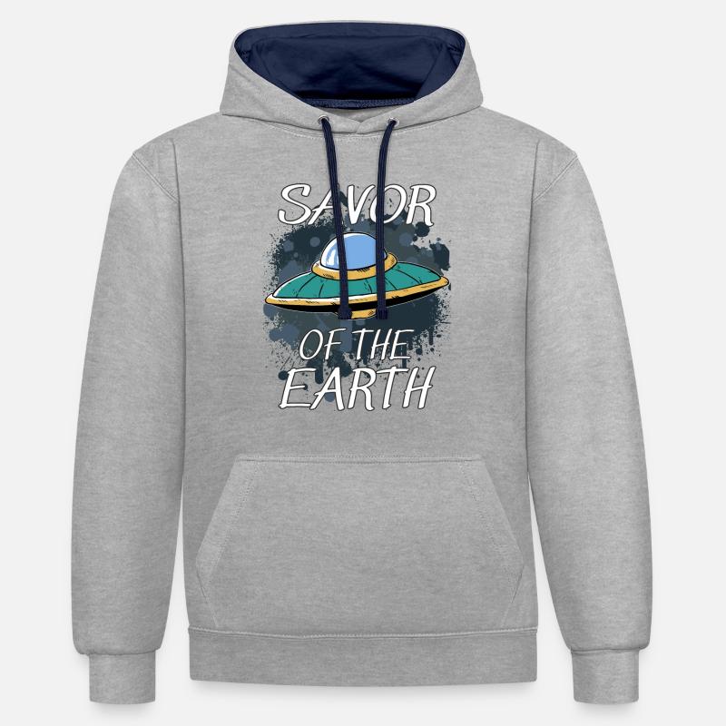 OVNI SAVEUR DE LA TERRE - Sweat à capuche contrasté - gris chiné/bleu marine