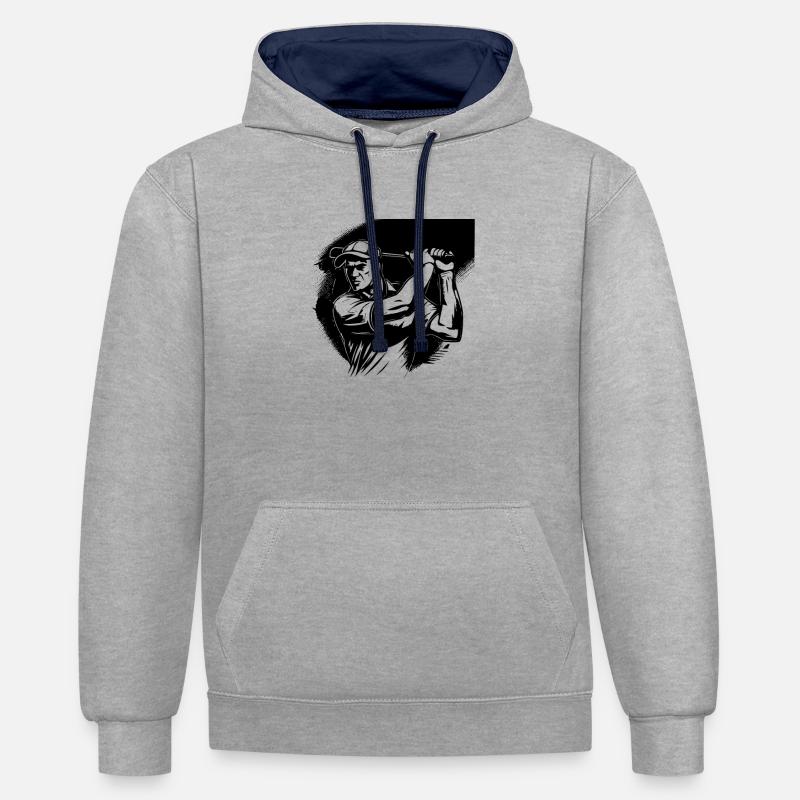 Golfeurs de golf - Sweat à capuche contrasté - gris chiné/bleu marine