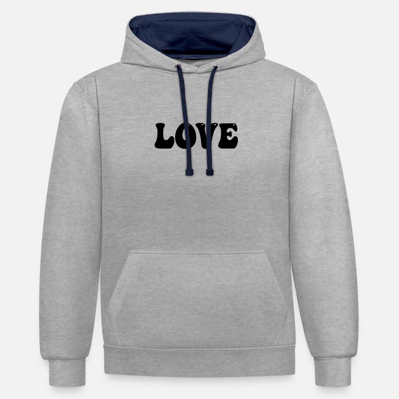 Aimer Amour amoureux - Sweat à capuche contrasté - gris chiné/bleu marine