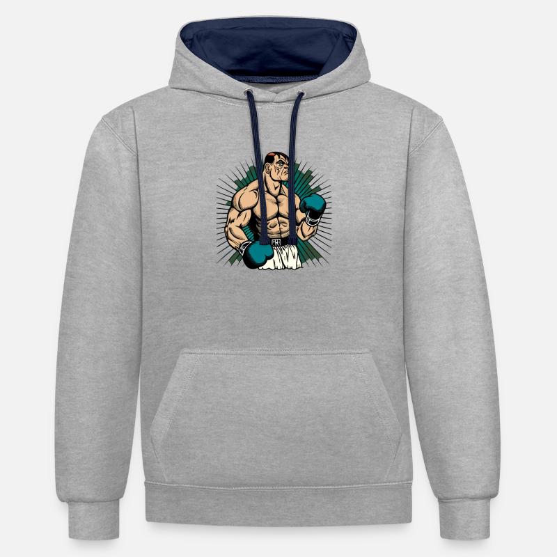 Boxer dans le style BD - Sweat à capuche contrasté - gris chiné/bleu marine