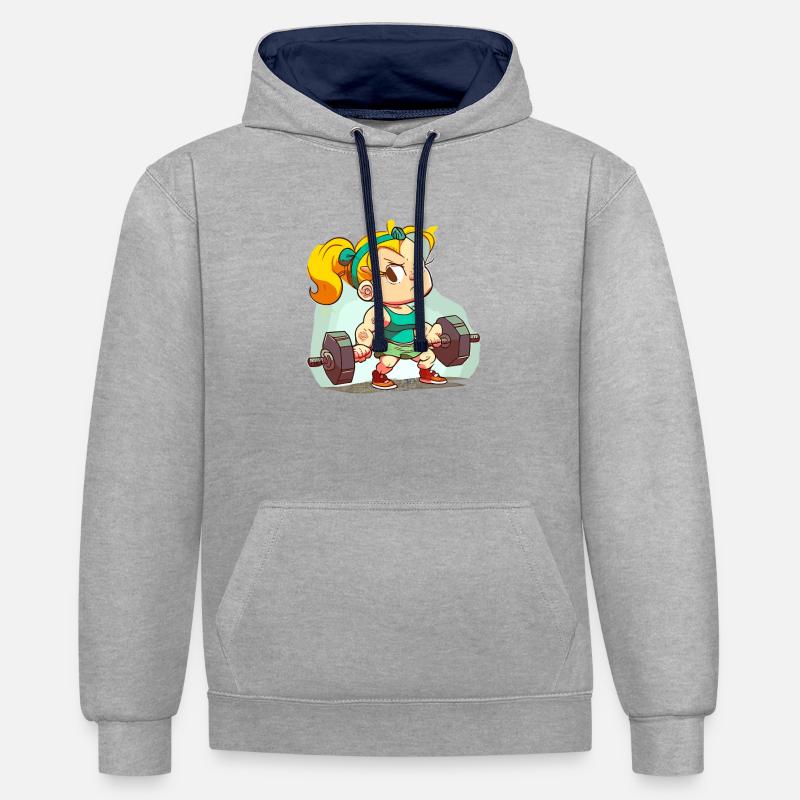 Fille de gym - Sweat à capuche contrasté - gris chiné/bleu marine