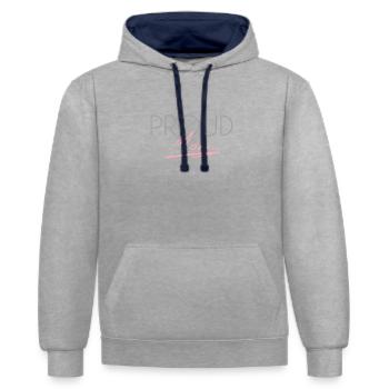 Fière maman - Sweat à capuche contrasté - gris chiné/bleu marine - Devant - Liana (172cm) & Jaron (178cm)