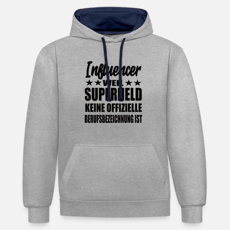 Influencer Superheld Spruch - Kontrast-Hoodie - Grau meliert/Navy
