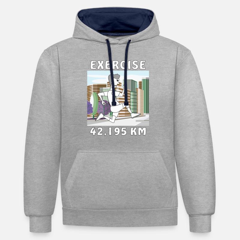 COUREUR D’EXERCICE - Sweat à capuche contrasté - gris chiné/bleu marine