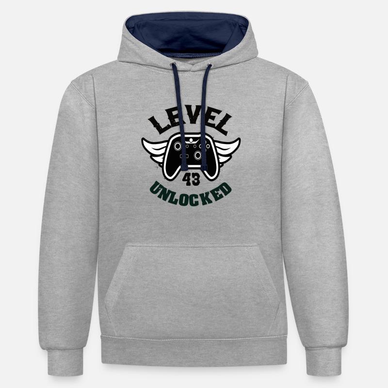 Niveau 43 Débloqué 43 Anniversaire - Sweat à capuche contrasté - gris chiné/bleu marine