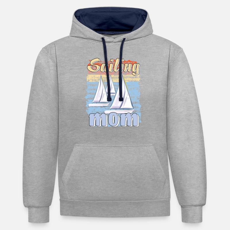 BATEAUX À VOILE MAMAN - Sweat à capuche contrasté - gris chiné/bleu marine
