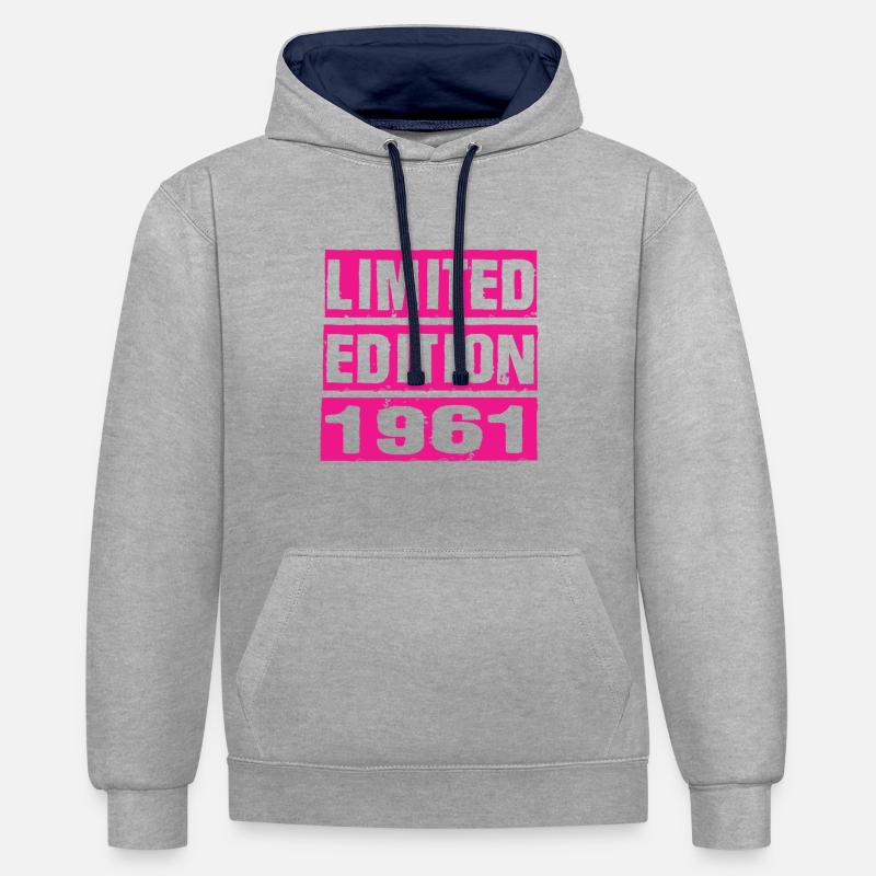 Édition limitée 1961 - Sweat à capuche contrasté - gris chiné/bleu marine